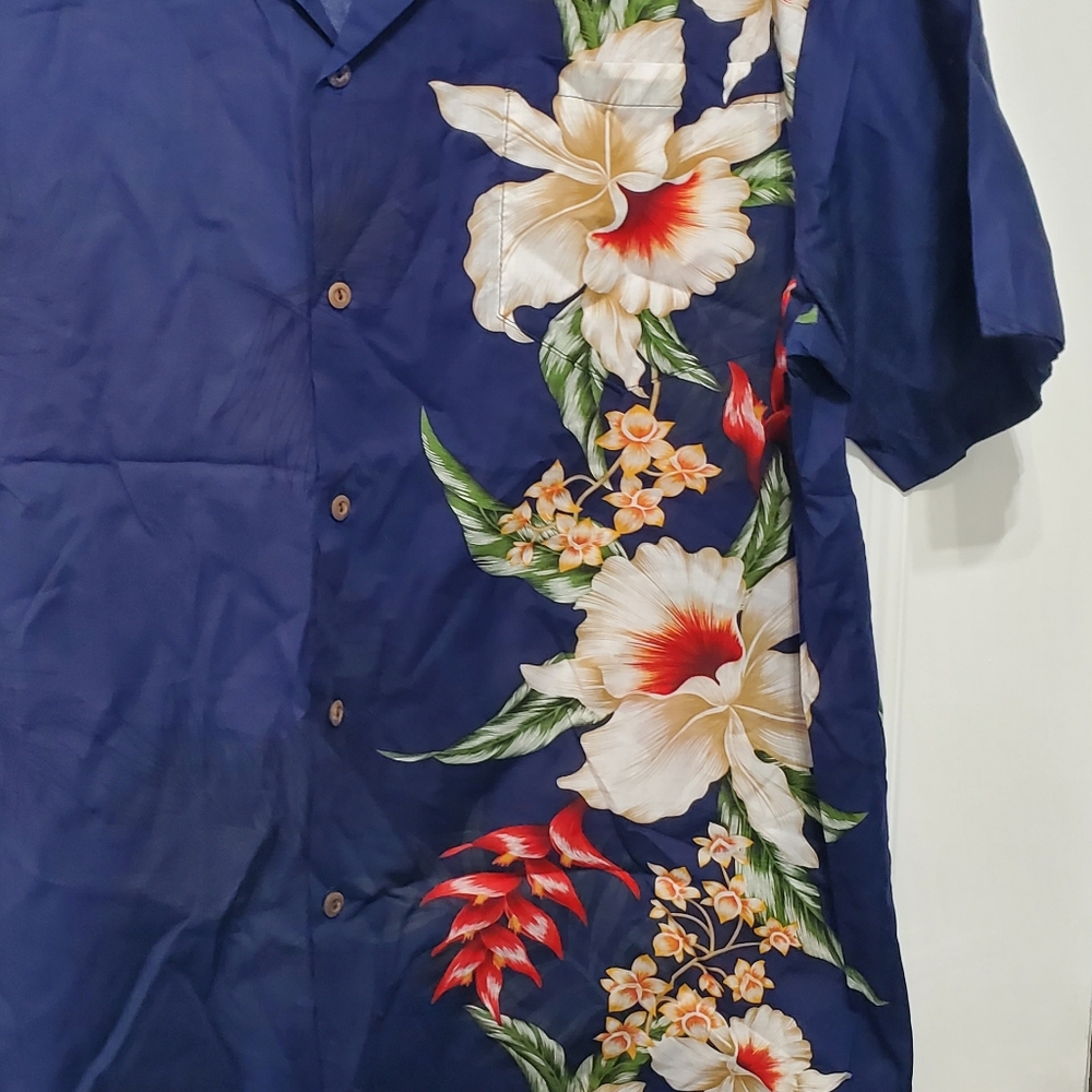 Men's Orchids Heliconia Hawaiian Shirt Side Border - Picture 10 of 10